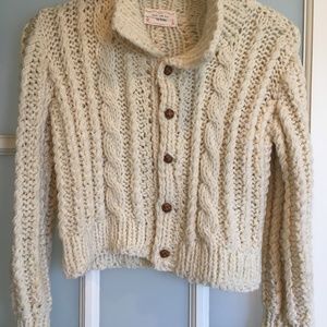 Child's Unisex Handknit Wool Long Sleeve Ivory Sweater with Brown Buttons